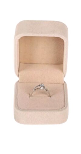 Ringschachtel Ring Samt Schmuck Etui Verlobung Ringbox Ringetui Antrag Beige - Bild 2 von 9