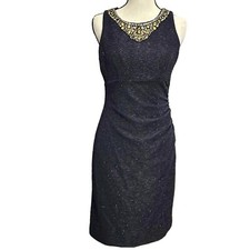 Eliza J Dress 6 Jeweled Neck Glitter Black Midi