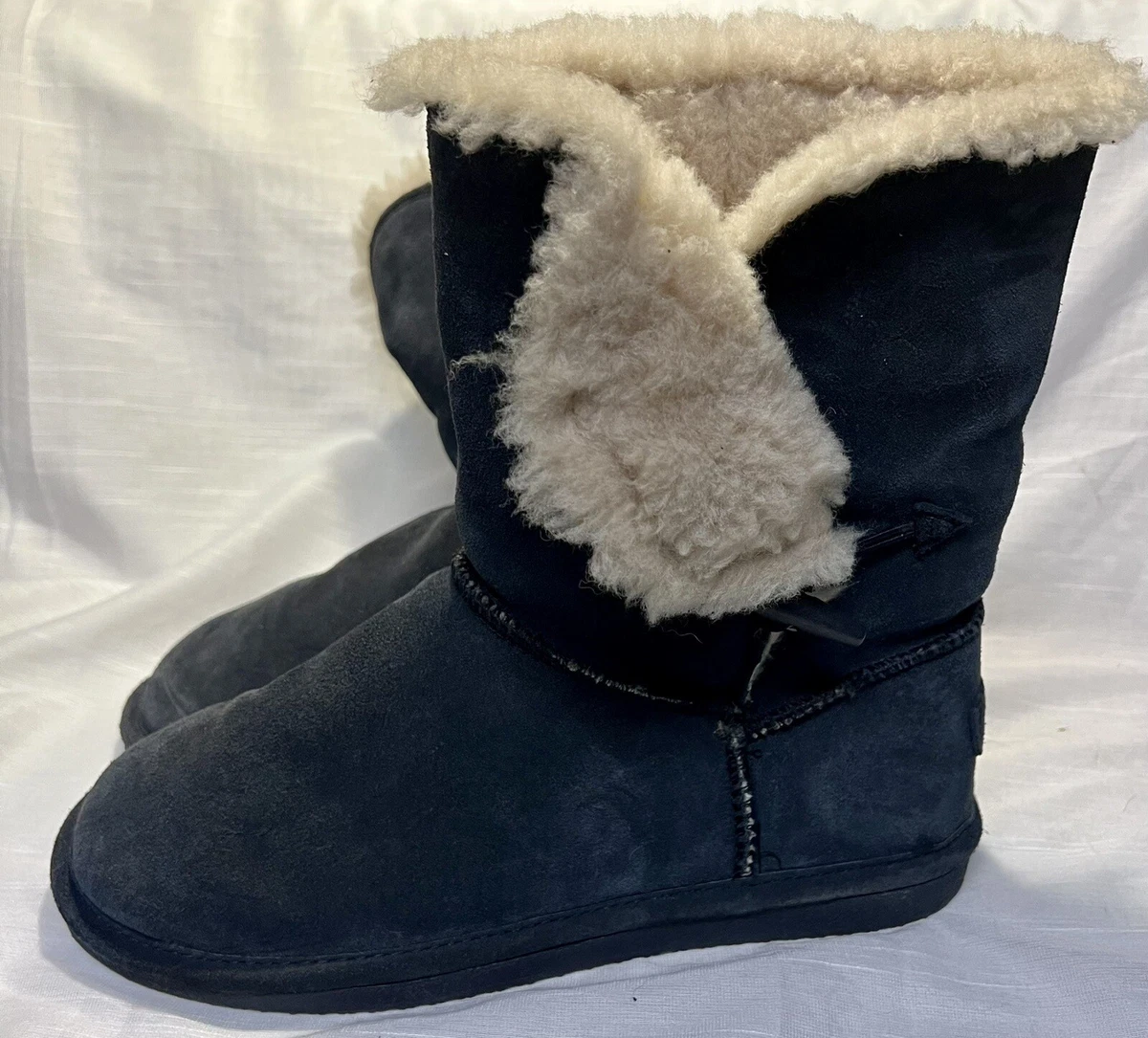 Bjorndal Navy Blue Suede Boots Faux Fur Lined Women s Size 10 eBay
