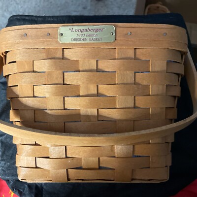 1993 Edition Longaberger Dresden Basket & Candy Cane Cloth &Plastic liner Signed