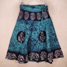 Vtg 90s Teal Cotton Women Skirt Tie Dye Gypsy Bohemian Hippie Flowy Wrap Size OS