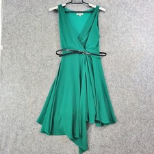 BB Dakota Dress Womens Small Green Crinkle Fabric Wrap Lined Sleeveless Career