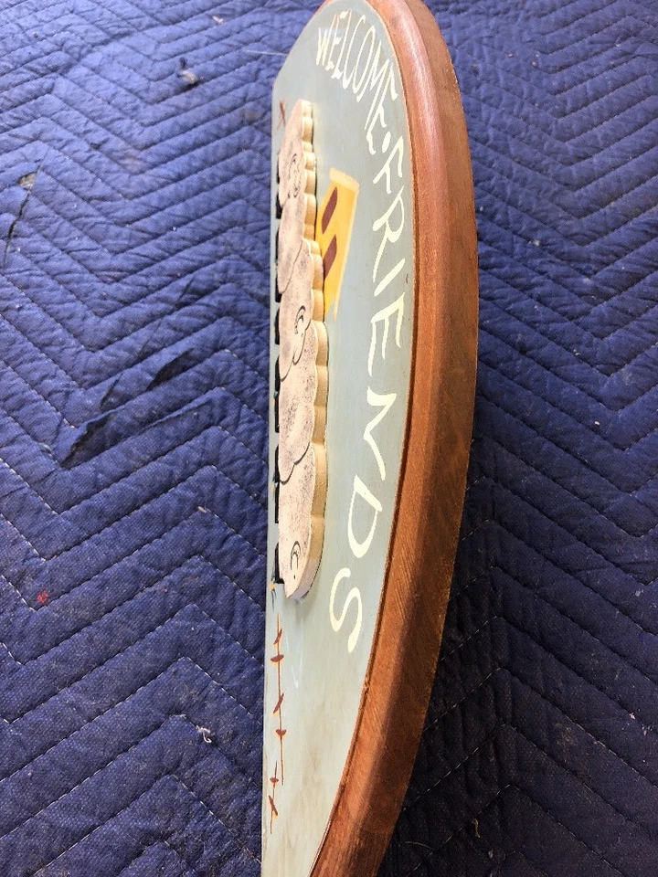 Welcome Friends 3D Sheep Hand-painted Handcrafted Half Wooden Circle Plaque Sign - Image 4 of 4