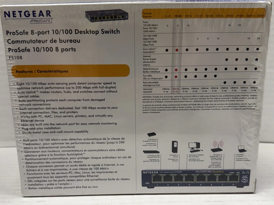 NETGEAR FS108 PROSAFE 8-PORT 10/100 MBPS FAST ETHERNET SWITCH URS3-4 New! - Image 3 of 4
