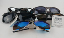 5 PACK FGX SUNGLASSES MIXED LOT 2 BLACK OVAL, AVIATOR  2 MIRRORED 100 UVA/UVB