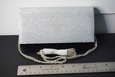 Mina Clutch Purse Elegant Dress Silver Beaded On Grey w/ Shoulder Chain