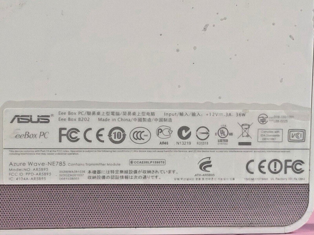 Asus Eeebox Model B202 Azure Wace-NE785 AR5B95 PC Computer Win XP