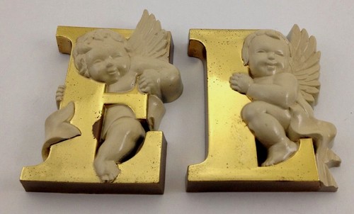1987 Burwood hard plastic Christmas Angel 4pc NOEL 2866 gold & white Sit or Hang - Picture 3 of 10