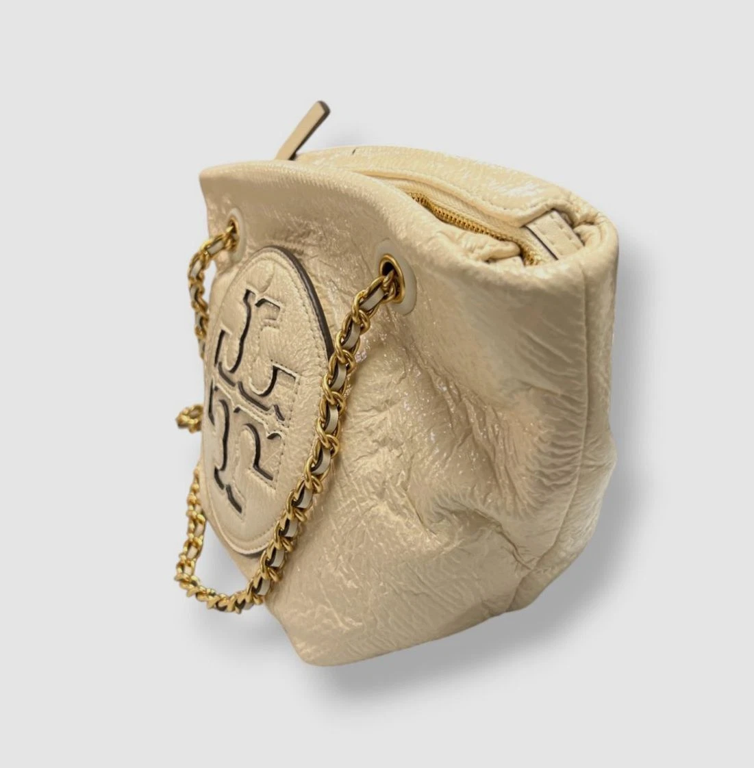 Tory Burch Tracolla Donna Avorio Piccola Ella Crinkle Patent Catena