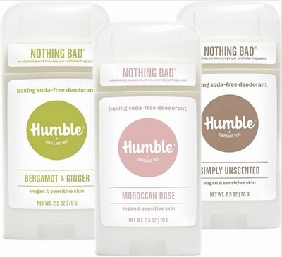 Humble Sensitive Skin Vegan Deodorant Trio 3 Pack 2.5 oz Baking Soda Free