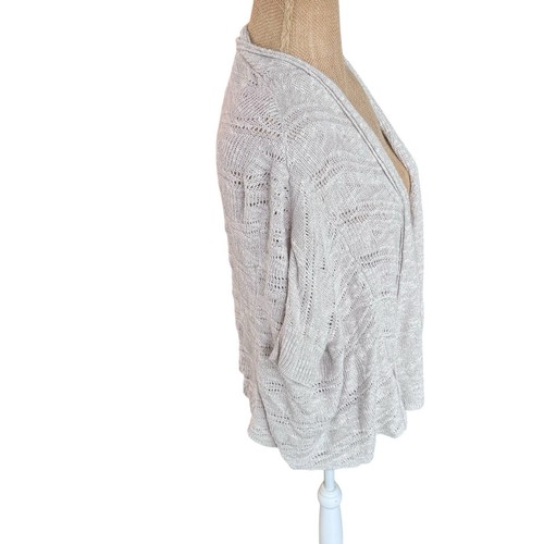 EILEEN FISHER Natural Karma Ripple Stitch Pointelle Linen Blend Cardigan XS - Picture 3 of 6