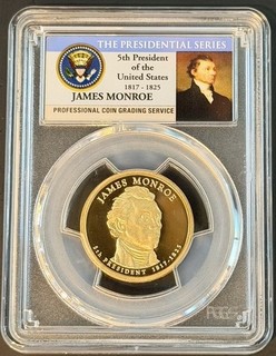 ✅ 2008 S James Monroe Presidential Dollar PCGS PR70DCAM Photo Info Label