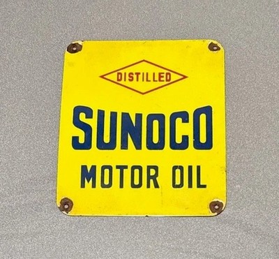VINTAGE 12  SUNOCO MOTOR OIL PORCELAIN SIGN CAR GAS OIL TRUCK MOTORCYCLE
