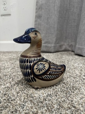 Vintage Tonala Mexico Duck Pottery Folk Art Hand Painted Mexican Figurine