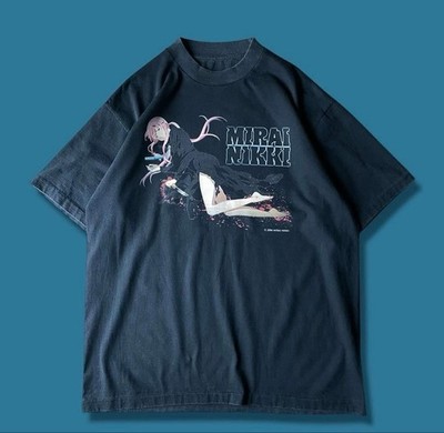 Future Diary Mirai Nikki Yuno Gasai T-Shirt Black XL (US L) Excellent From Japan