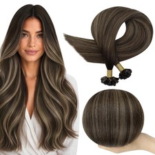 Full Shine K Tip Human Hair Extensions Dark Brown Caramel 14 Inch 50g