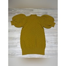 Happy x Nature Puff Sleeve Sweater Dress Mock Neck Chevron Knit Retro Boho