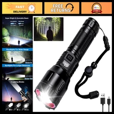 High Lumens Rechargeable Flashlight, 1,500,000L Tactical LED, Zoomable, USB C, W