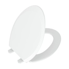 Elongated Plastic Toilet Seat in Daisy White for Standard Toilets Easy