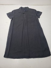 GAP Shirt Dress Womens Large Black Lyocell Tencel Short Sleeve Popover Collared