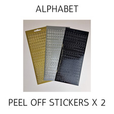 2 sheets of Alphabet Peel-off stickers Gold, Silver or Black