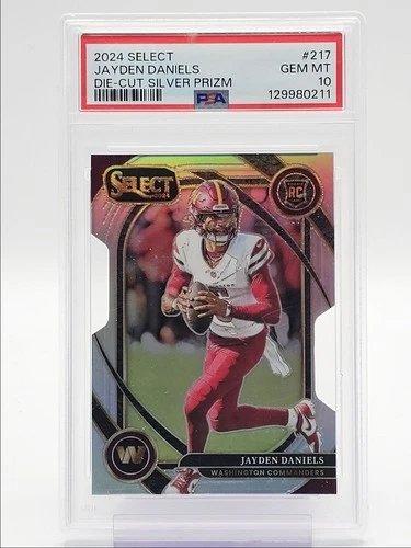 JAYDEN DANIELS 2024 SELECT CLUB LEVEL ROOKIE SILVER PRIZM DIE CUT RC PSA 10