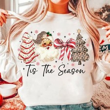 Tis The Season Leopard Santa Sweatshirt Christmas Holiday Gift Lovers Tee