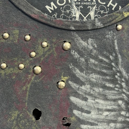 Monarchy Y2K Grunge Style Shirt Erwachsene XL verwaschen schwarz Nieten AOP - Bild 4 von 16