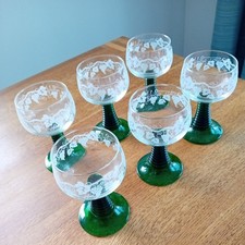 Vintage 6 x Luminarc France Roemer Wine Glasses 0.1l Green Beehive Stem Grape