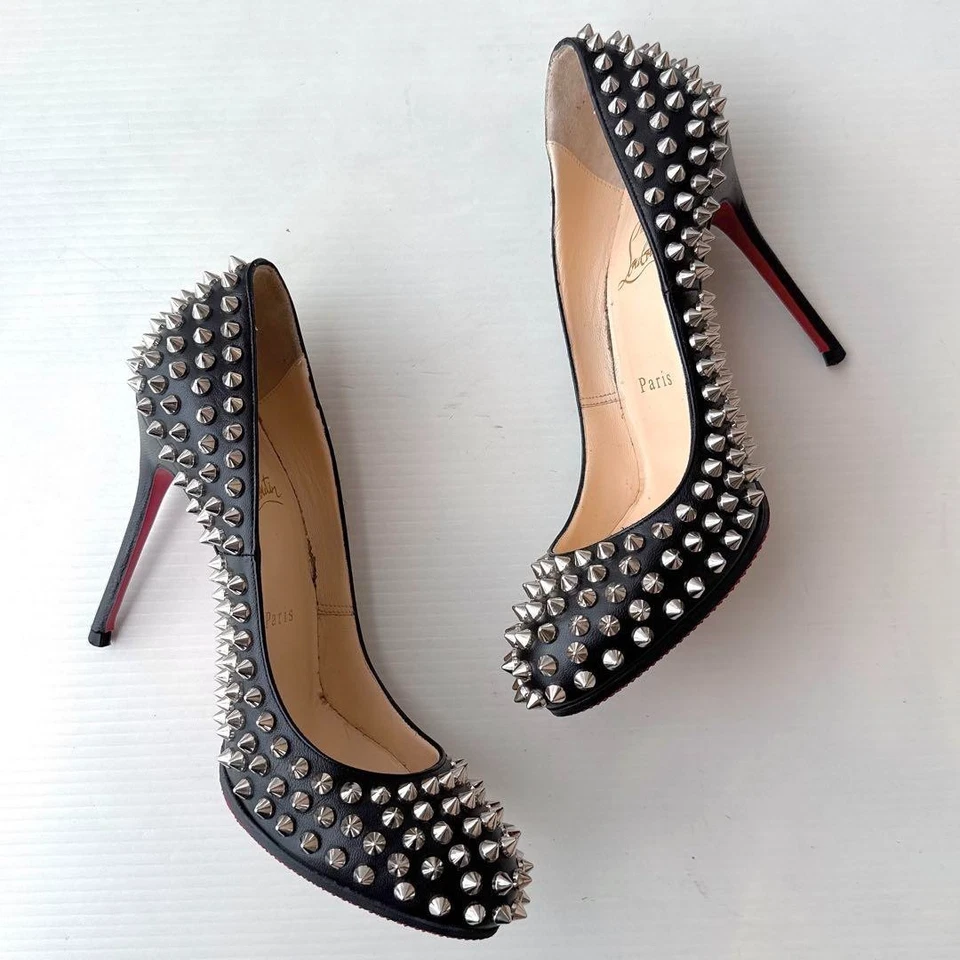 Zapatos de salón Christian Louboutin tachuelas de cuero negro EU36.5 US6.5 FIFI SPIKES 100 Foto 4 de 4