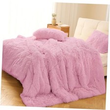 Queen Size Fluffy Shaggy Duvet Cover Set with 2 Pillow Queen 90"x 90" Pink