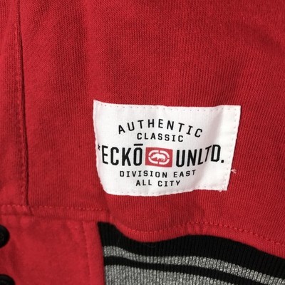 Ecko Unltd Jacket Mens Medium Red Black Varsity Snap Front Fleece