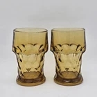 Vintage Anchor Hocking Drinking Glass Amber Georgian Honeycomb Tumblers Set of 2