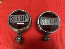 Pair Stop Script Brake Light Lamp Hot Rod Motorcycle Ntd 431 Glass Chrome Vtg Pair Stop Script Brake Light Lamp Hot Rod Motorcycle Ntd 431 Glass Chrome Vtg