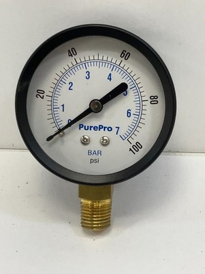 PUREPRO PRESSURE GAUGE 2-1/2'' FACE  PSI-1/4'' BOTTOM MOUNT ~ 1-100 ~ 0-7