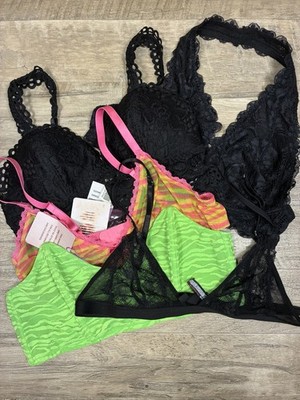 Free People aerie Savage x Fenty UO 4 Lace Bralettes Triangle Variety Neon Sz L