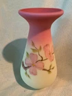 Fenton 1981 Pink Dogwood Burmese hand painted Vase 7.5 Inches