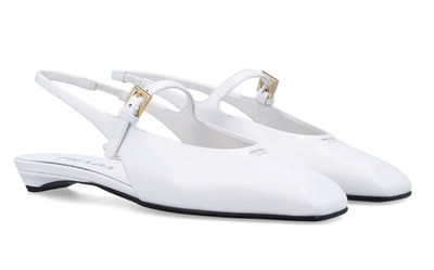 Prada White Leather Square Toe Mary Jane Slingback Ballerina