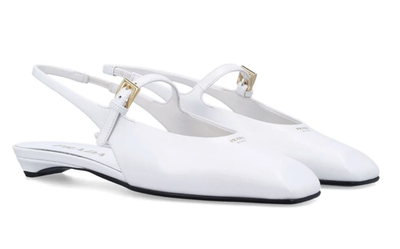 靴 PRADA mary jane square toe heels white Prada White Leather Square Toe Mary Jane Slingback Ballerina