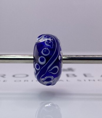 Trollbeads Jumbo Unique Glass Bead Cobalt Blue with White Dots & Swirls