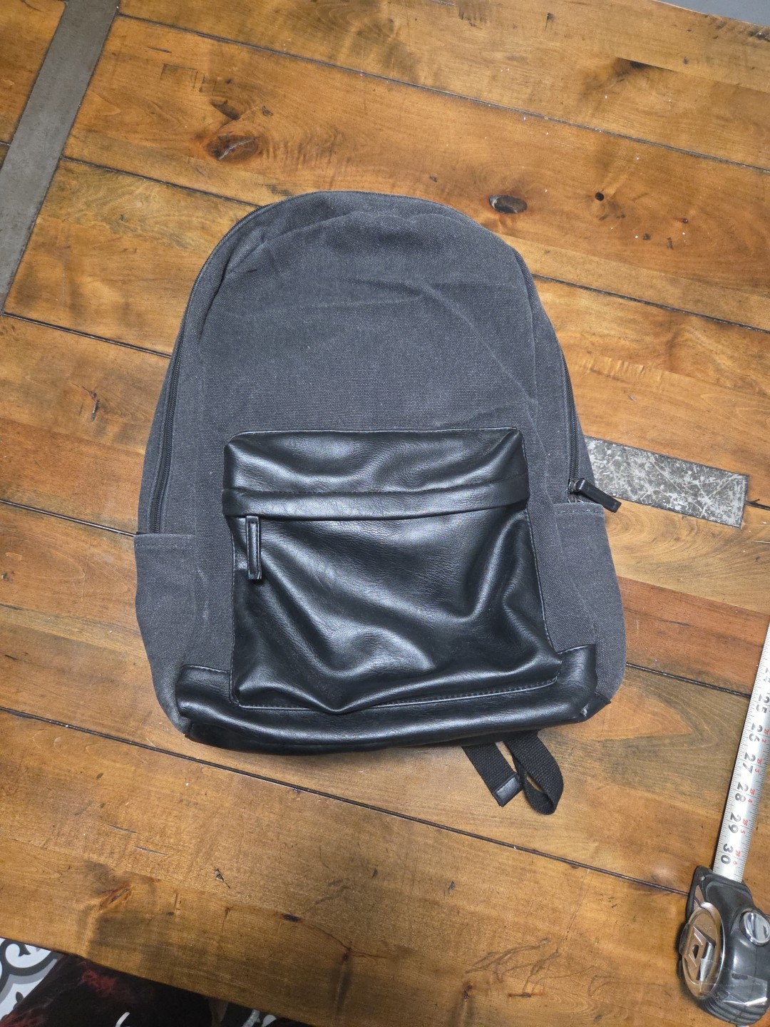 PX Clothing Landen Canvas Backpack Black Tech Laptop Bag Vegan Leather GQ image 2