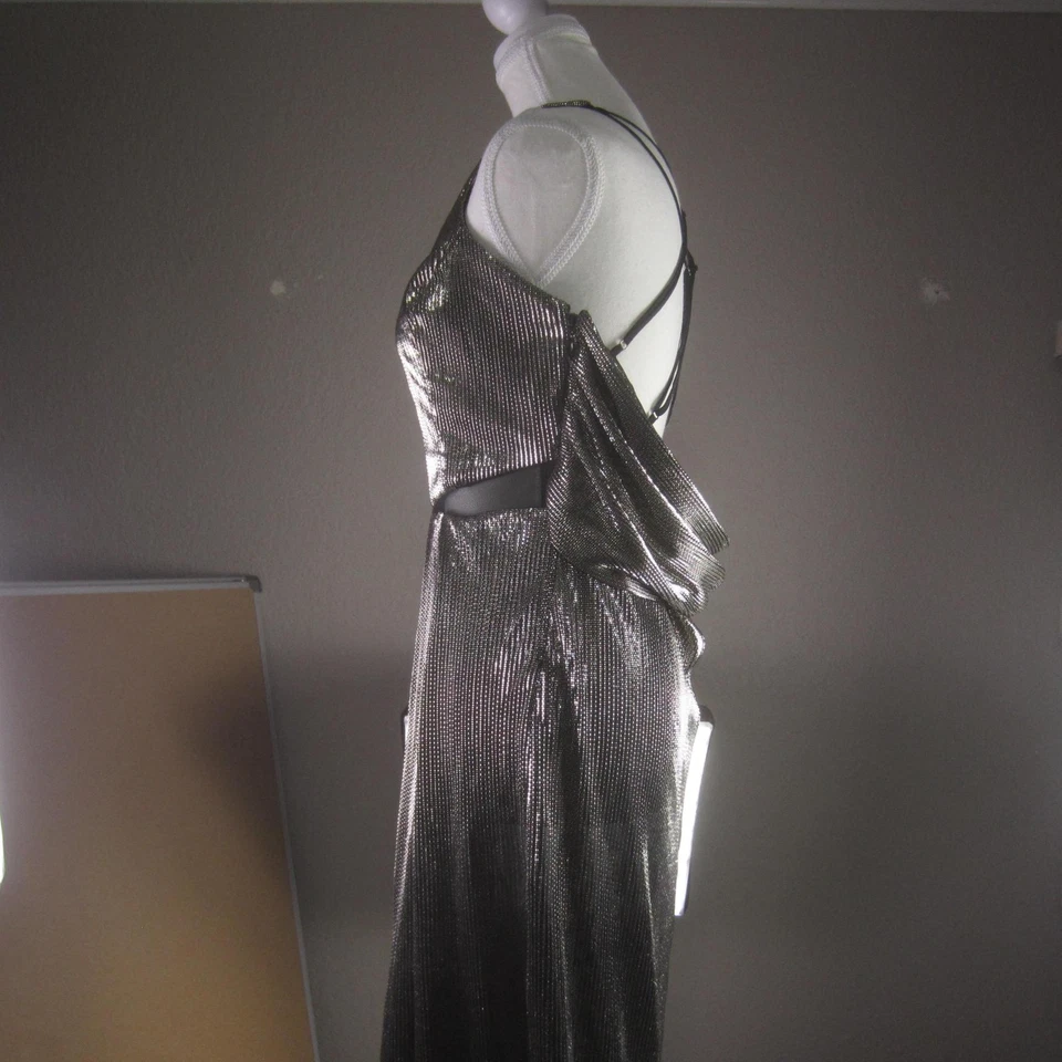 Vestido BCBGeneration para mujer 10 negro dorado metálico maxi vestido entrecruzado abertura trasera Foto 3 de 4