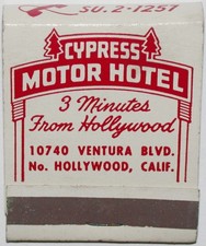 Vintage full matchbook CYPRESS MOTOR COURT sign pic North Hollywood California
