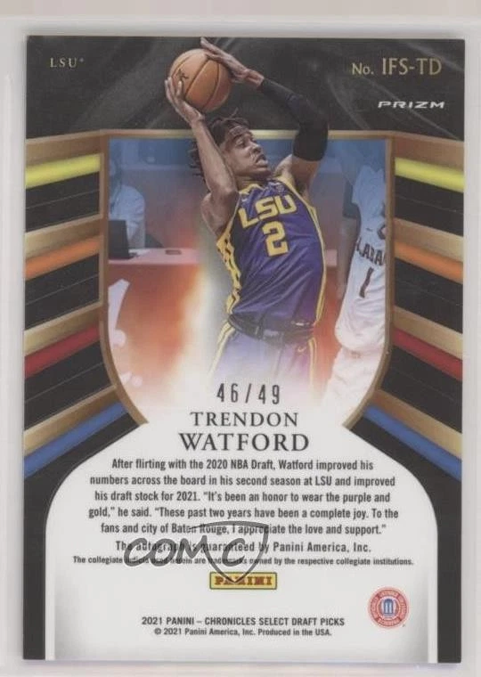 2021 Panini Chronicles Draft Picks Blue Prizm /49 Trendon Watford Rookie Auto RC - Image 2 of 2