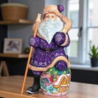 Purple Coat Wooden Santa Figurine 9.5 in, Hand Carved, Christmas Mantel Decor