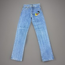 VTG 90s DISNEY MICKEY TOO CUTE DENIM JEAN PANTS Size XS EMBROIDERED MADE IN USA