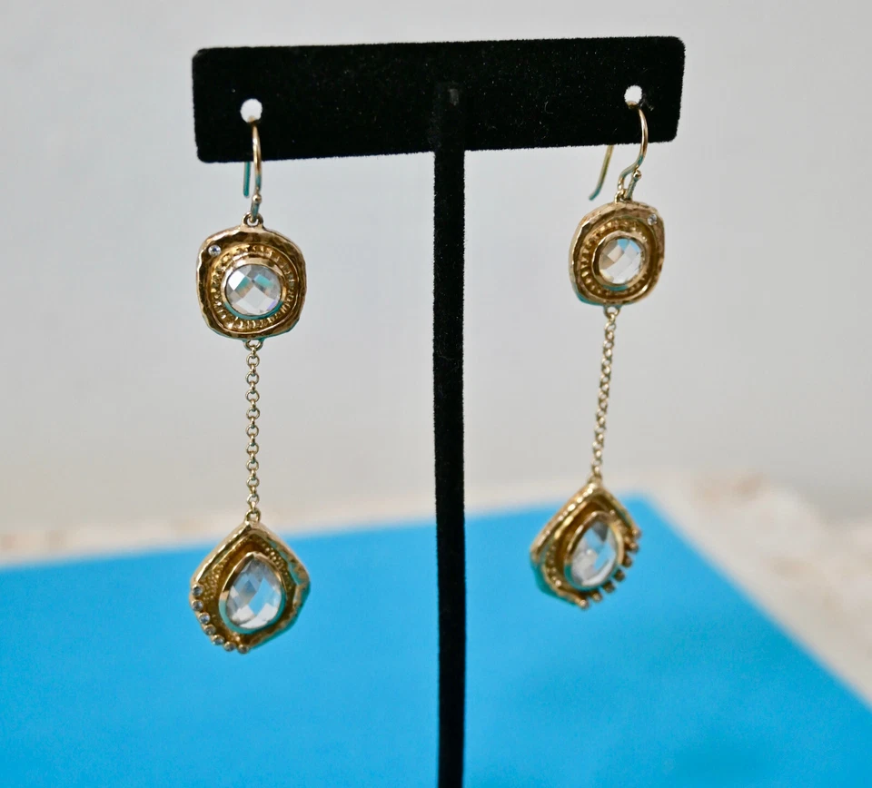 NWT $178 MELINDA MARIA *Memphis* Crystal Drop Earrings Art Deco 14k Gold Plated - Image 2 of 4