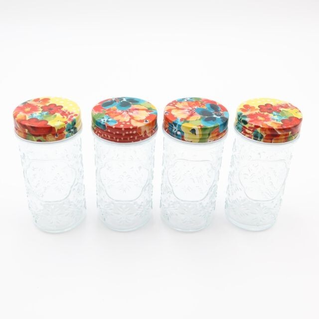 4 Pioneer Woman Wildflower Glass Jars Crafts Spices Container Cottage Core