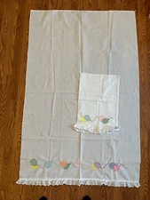Vintage Embroidered/ Cross stitch Baby Nursery Crib flat Sheet  Pillowcase Set