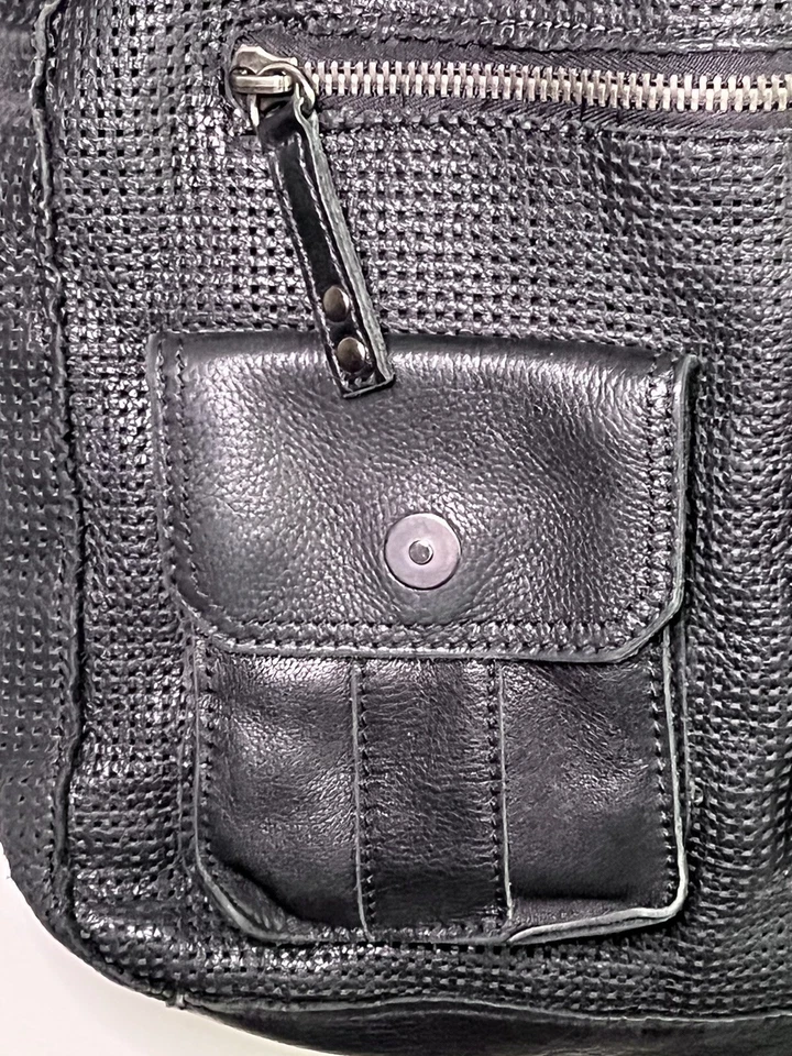 Linea Pelle Collection Black Dylan Perforated Leather Tote Purple Liner Handmade - Image 3 of 4